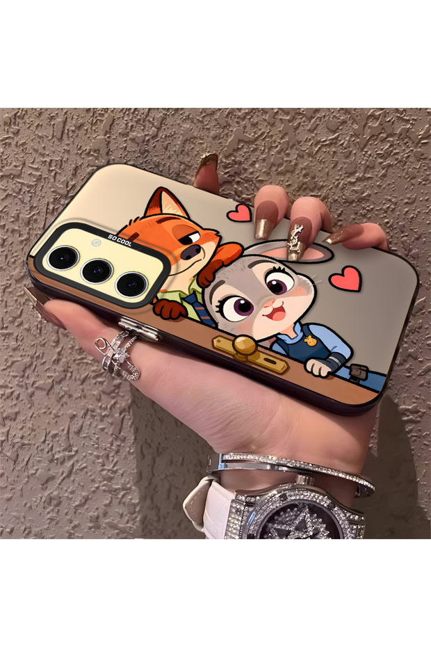 Samsung Galaxy S24 Fe Compatible High-Quality Cartoon Fox and Rabbit Couple Printed Case