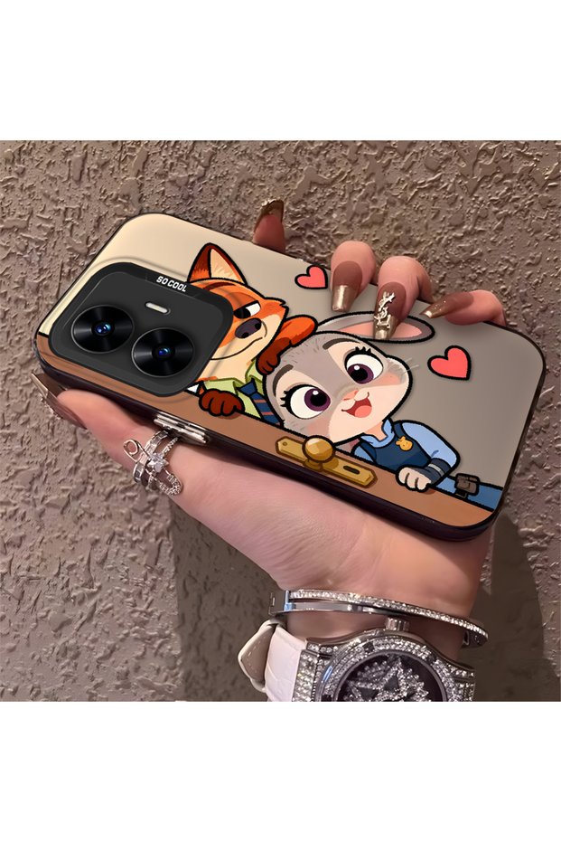 Realme C55 Compatible High Quality Cartoon Fox and Rabbit Couple Printed Case