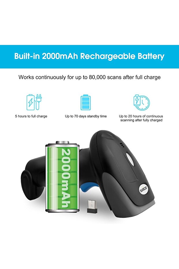 Bluetooth Wireless Barcode Scanner with Stand, Handfrees Automatic Scanning & Manual Trigger Hand Ba - 6