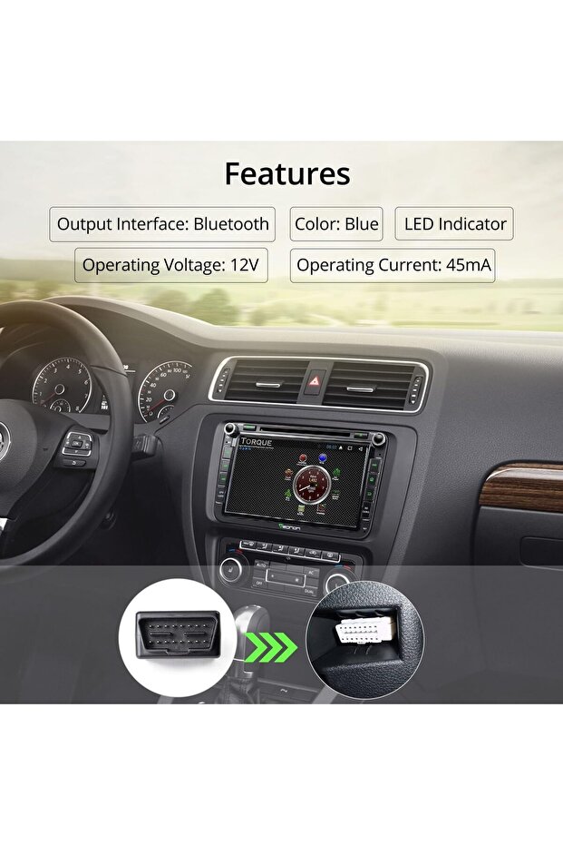 محول ماسح تشخيص أعطال السيارات بتقنية بلوتوث OBD2 وOBDII لأجهزة ستيريو السيارات Eonon التي تعمل بنظام Android، مع عرض رمز المحرك في الوقت الفعلي - 8