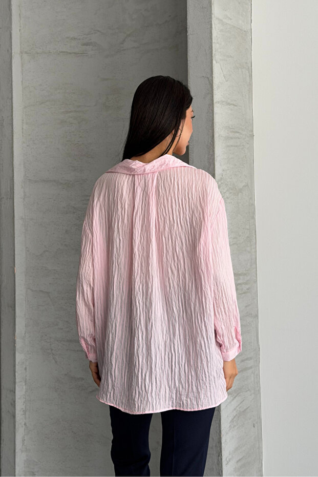 Oversize Çizgili Gömlek - 6