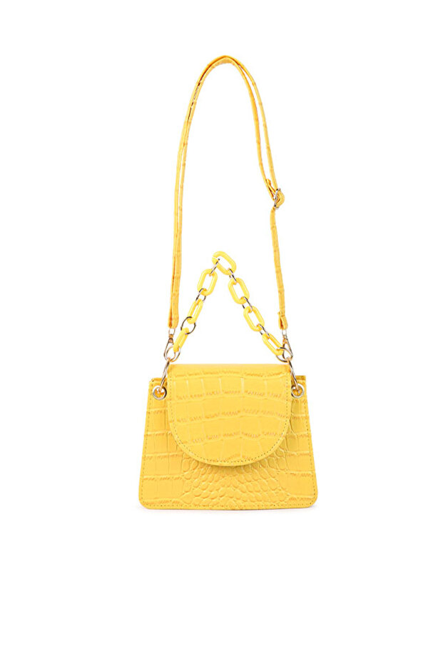 Women Mustard Croc Pattern Crossbody Sling Bag