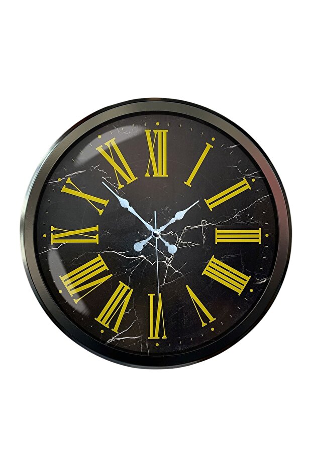 ساعة حائط معدنية منقوشة بالرخام الأسود مقاس 52 سم - 4