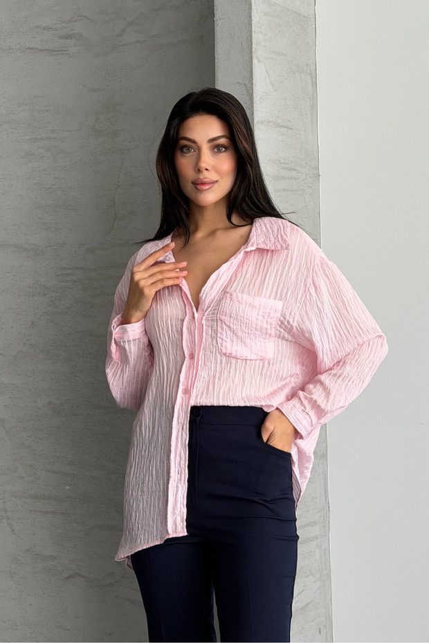 Oversize Çizgili Gömlek - 4
