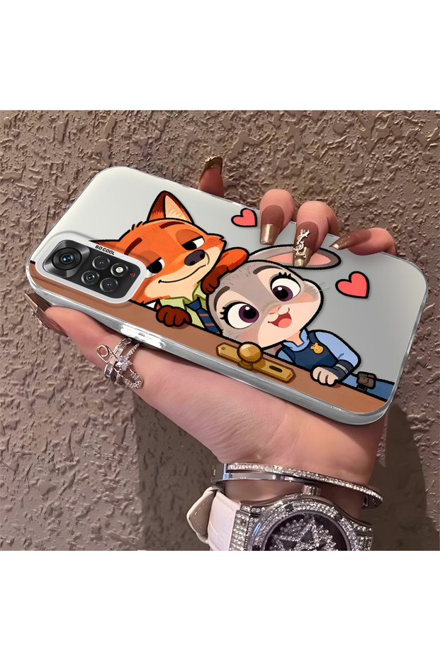 Redmi Note 11/Note 11S Compatible High Quality Cartoon Fox and Rabbit Couple Printed Case