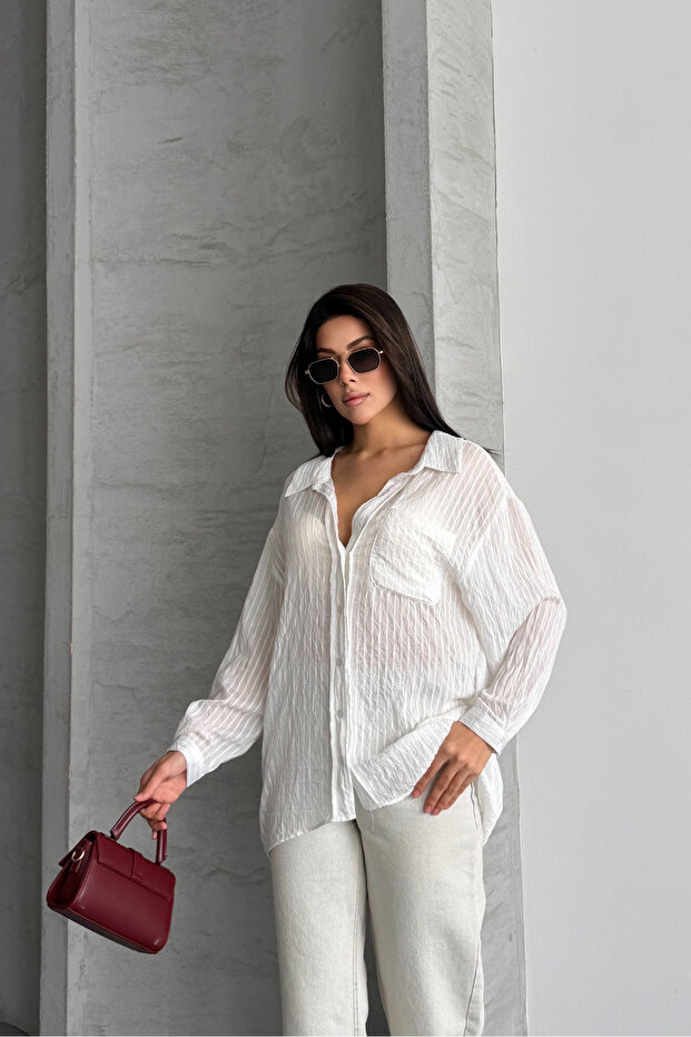 Oversize Çizgili Gömlek - 3