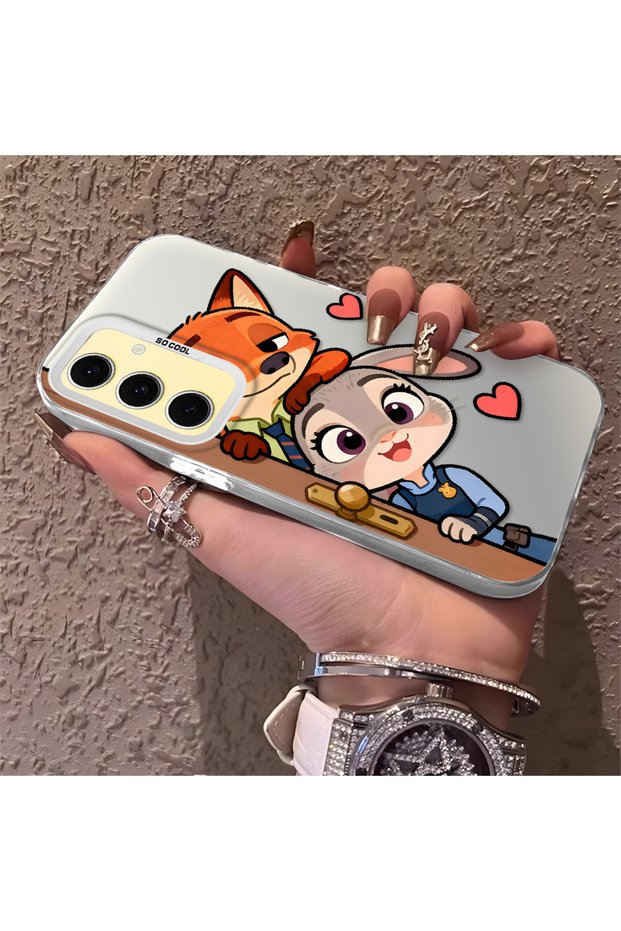 Samsung Galaxy S24 Fe Compatible High-Quality Cartoon Fox and Rabbit Couple Printed Case