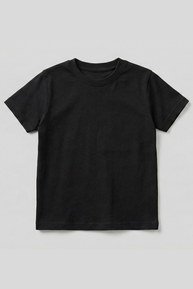 Unisex Kids Black Cotton Basic Crew Neck Short Sleeve T-Shirt