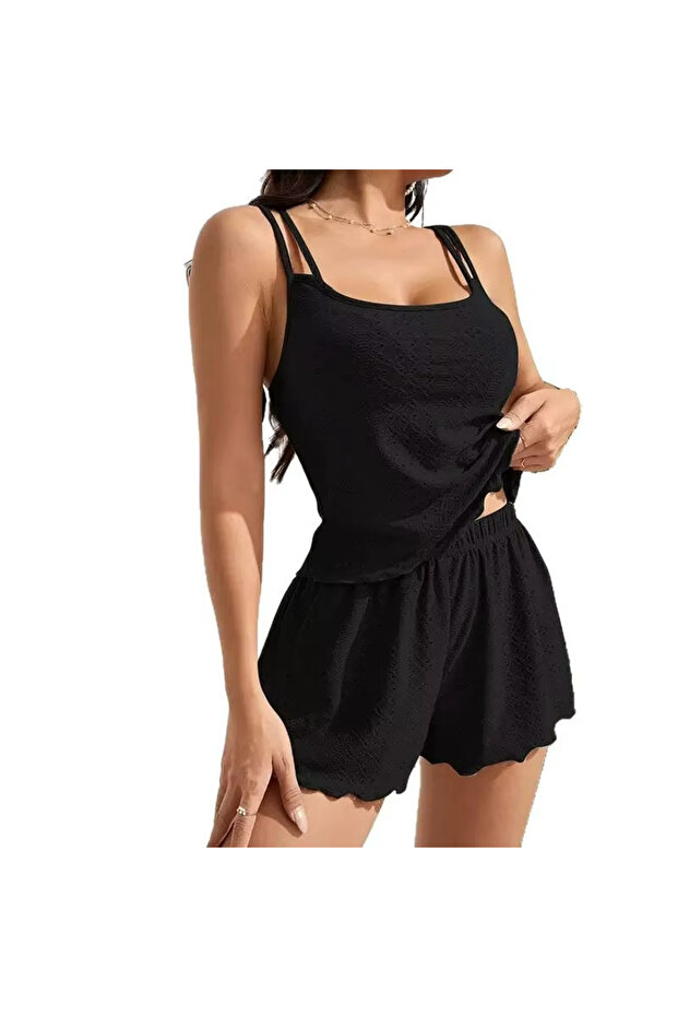 Ece's Strappy Summer Comfortable Sports Shorts Pajama Set W2002 - 1