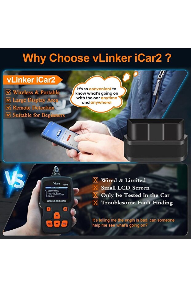 جهاز فحص أعطال السيارات KASTWAVE OBD2 5.0 بتقنية البلوتوث، قارئ أكواد الأعطال وأدوات تشخيص أعطال المحرك - 6