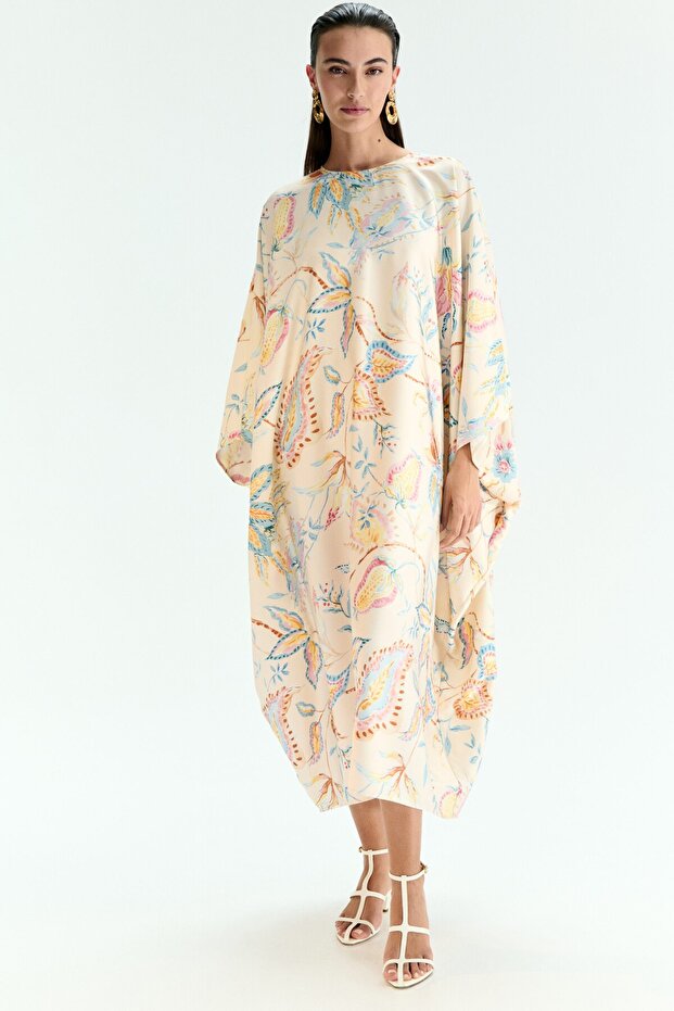Saten Kaftan Elbise - 1