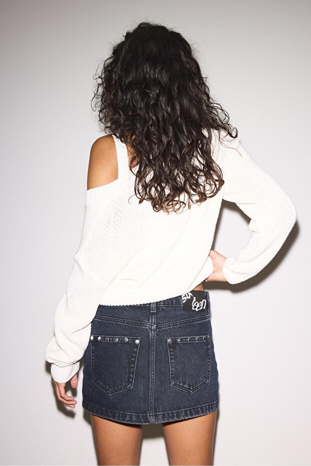 Çivili denim etek - 5