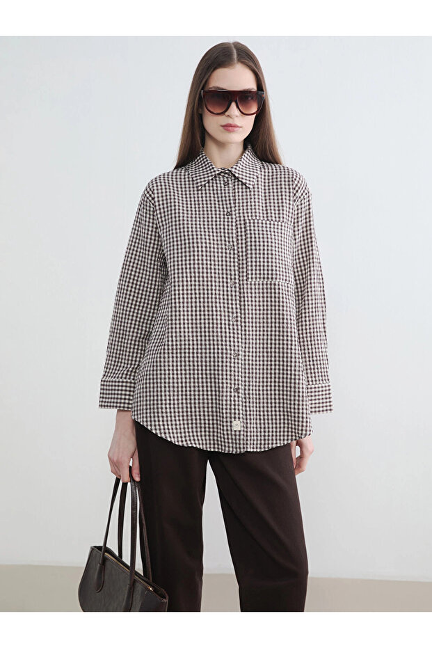 Lcw Modest Brown Plaid Women's Shirt Tunic