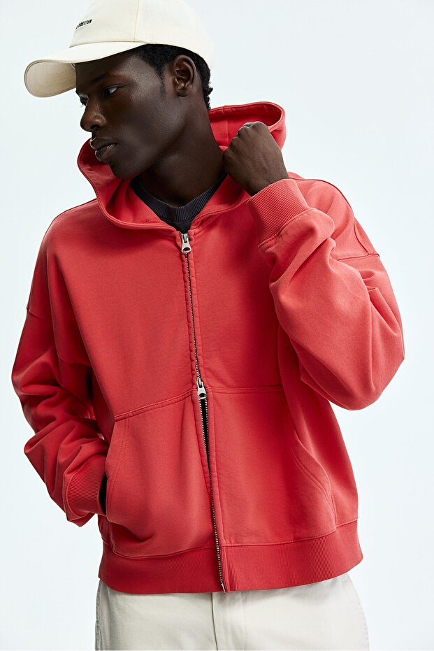 Kapüşonlu ve Fermuarlı Üst Oversized Fit - 1