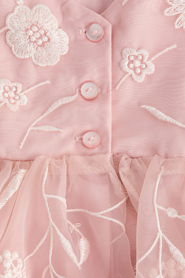 İşlemeli Organza Elbise - 3