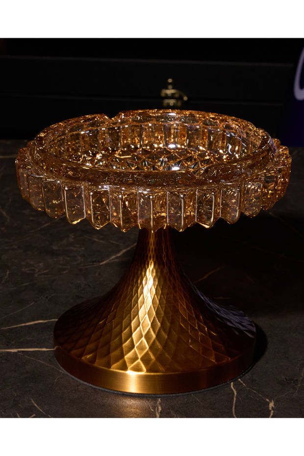 Elegant Series Crystal Glass Ashtray & Sugar Bowl 15 cm | Luxury Desktop Decor with Gold Legs