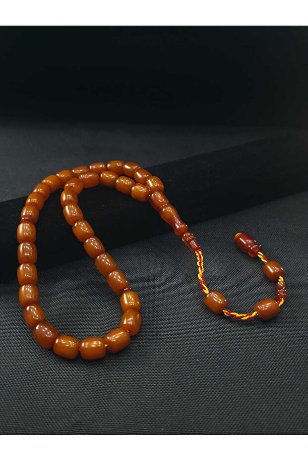 Crimped Amber Natural Stone Cube Cut System Tassel Design Prayer Beads 33 Habbeli Prayer Beads