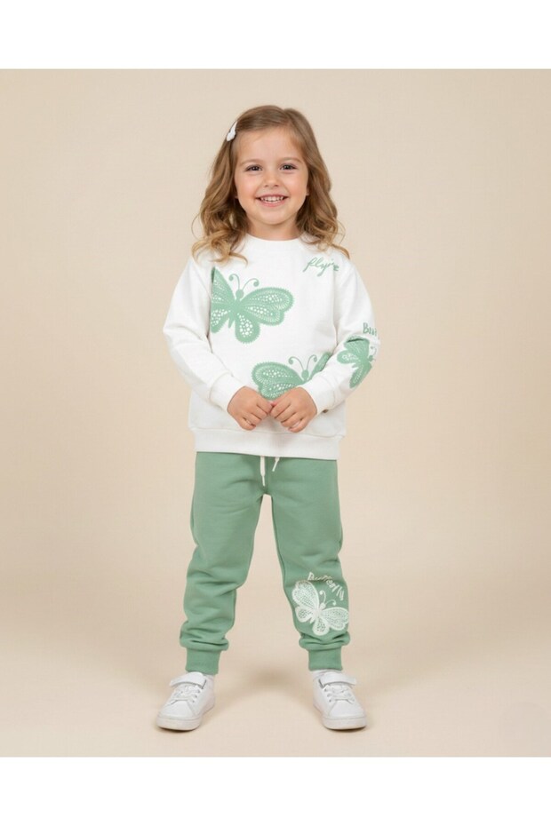Girl Child 2-3-4-5-6 Years Old Butterfly Printed Compact Seasonal Top and Bottom Set