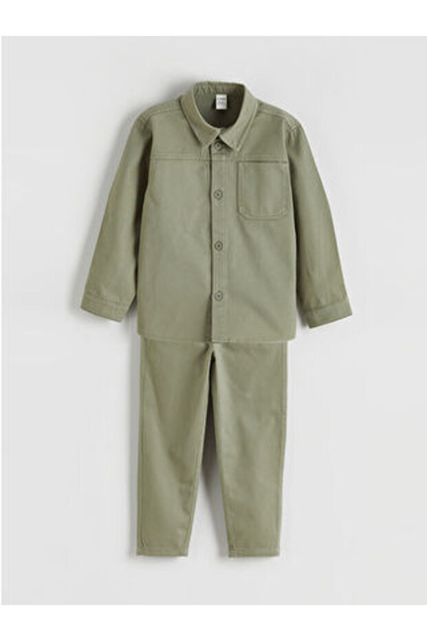 Green boy's gabardine shirt and pants