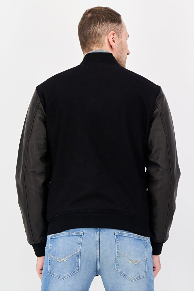 جاكيت بومبر سادة للرجال، أسود - 4