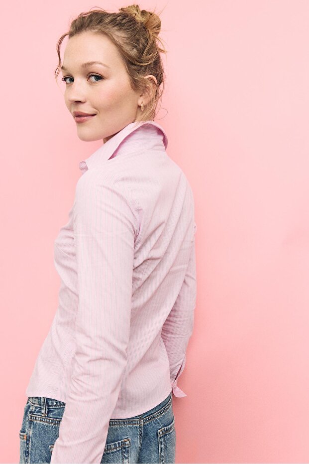 Basic, fitted çizgili gömlek - 5