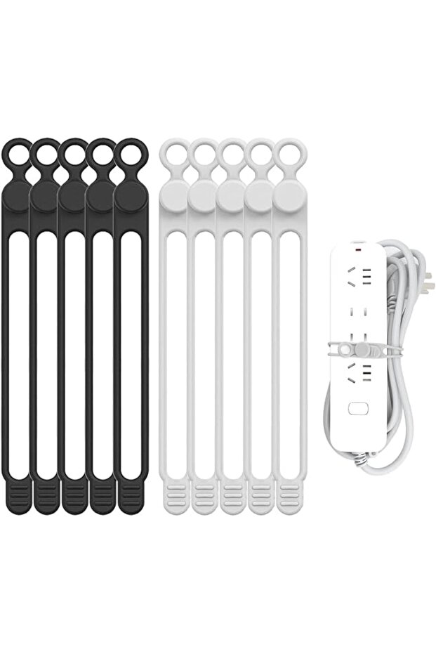 Silicone Cable Straps, 10pcs Extra-Long Reusable Hanging Organizer for Cables, Kitchen, Home, School