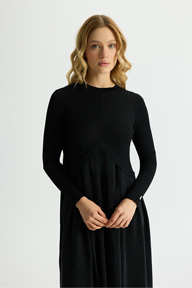 Triko Cupro Elbise Siyah - 4