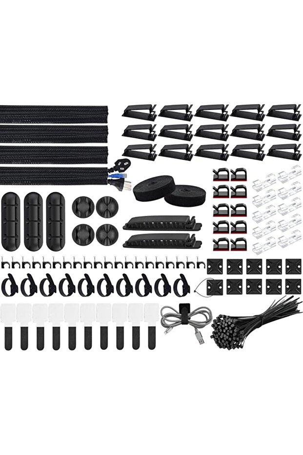 Cable Management Kit, 4 Cable Sleeves, 3 Clips Cable Organizer, 10 + 2 Cable Ties Extender, 15 Adhes