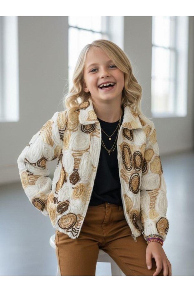 Girl's Zippered Patterned Design Jacket