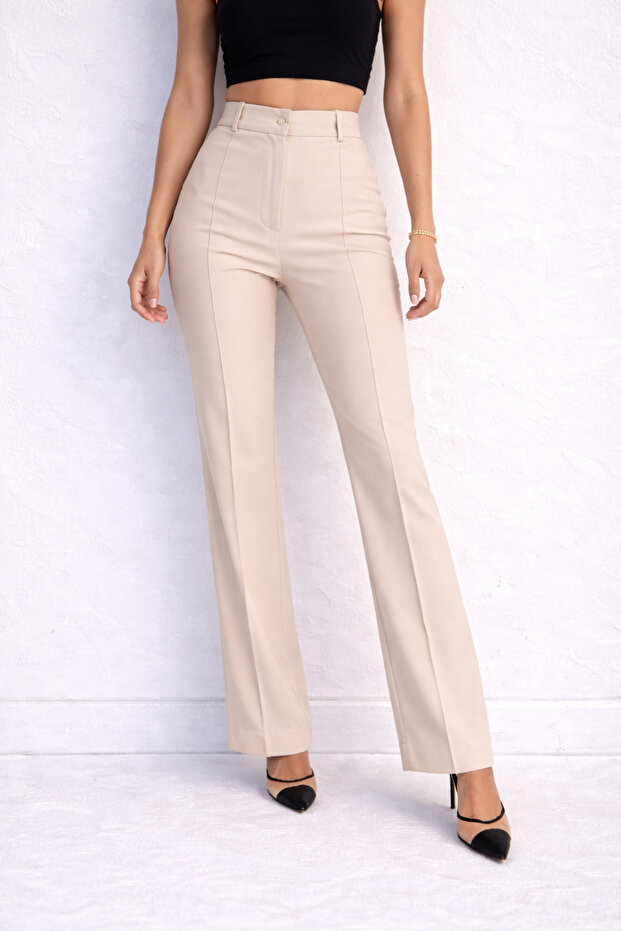Black High Waist Ribbed Stitch Shaping Palazzo Women's Pants