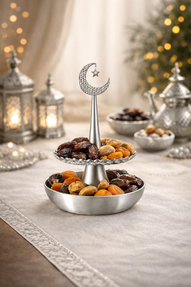 حامل عرض زخرفي مزدوج الطبقات بتصميم هلال ونجمة بطابع رمضان - تصميم طباعة ثلاثية الأبعاد
