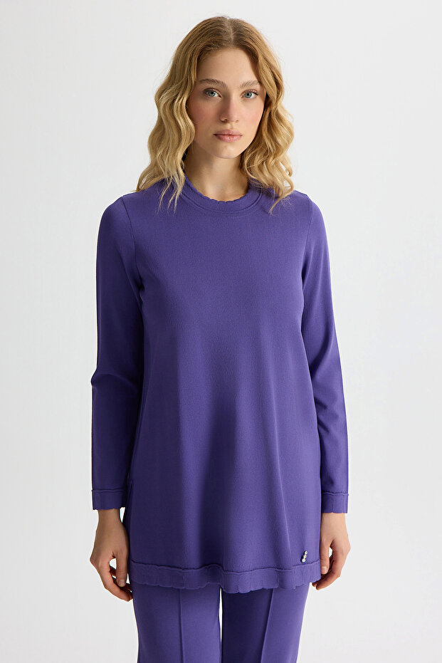 Dar Paça Basic Triko Pantolon Mor - 1