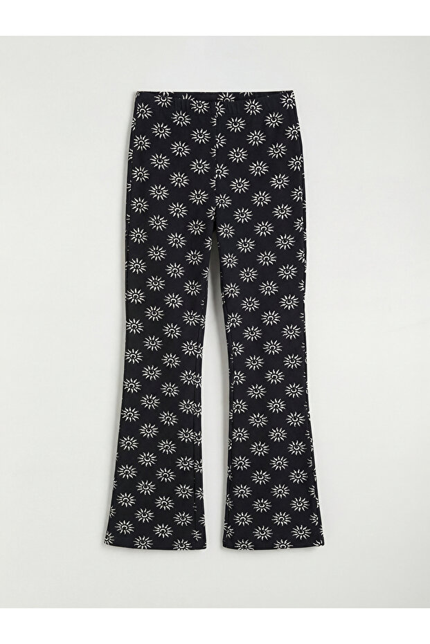 Black Patterned Flared Girls' Tights