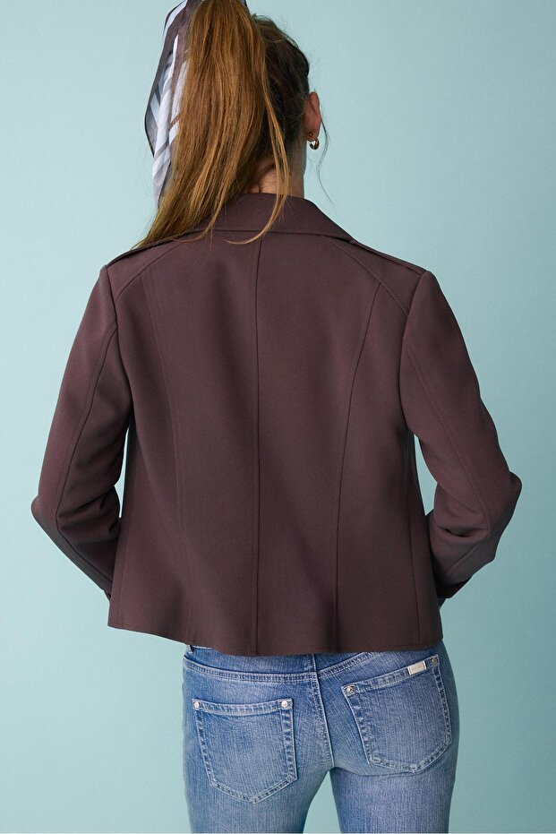 İşlemeli düğmeli blazer ceket - 5