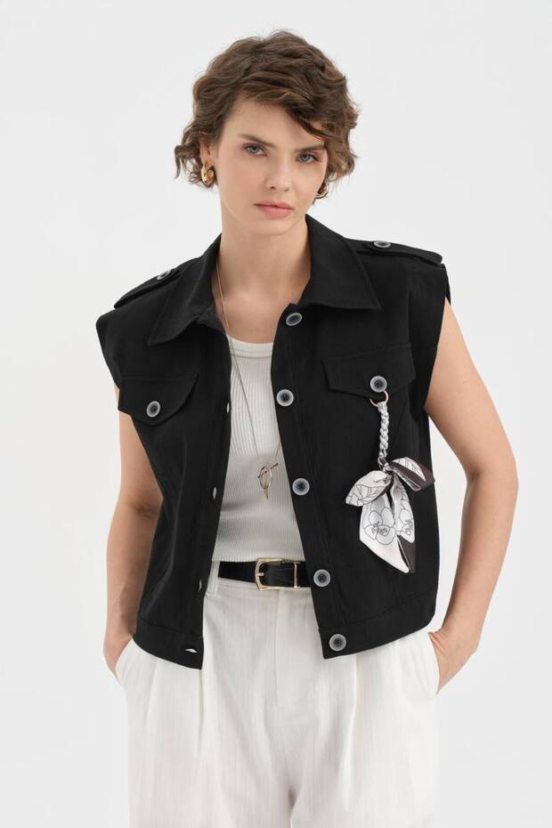 Women's Detachable Scarf Accessory Detailed Design Vest
