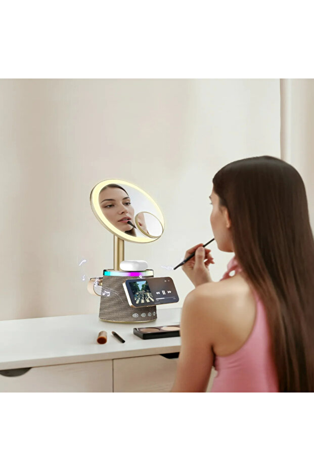 Makeup Mirror Wireless Charger & Bluetooth Speaker –15W Fast Charging.Smart LED Vanity Mirror