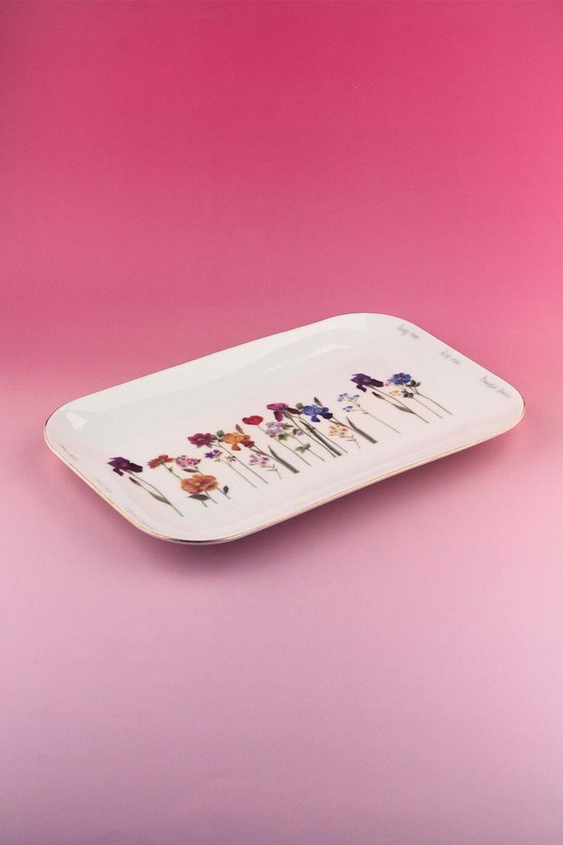 Beautiful Flowers Gold Porcelain Tray