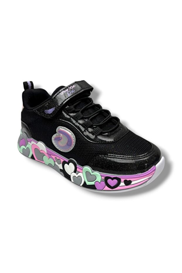 Deep kids 025-26 anorak heart patterned anatomical velcro girl's sneaker black pink