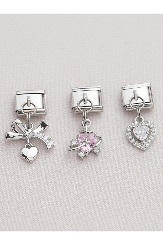 Triple stone figure series steel italian charm
