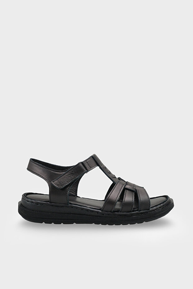 Masila Women's Genuine Leather Padded Comfort Sandals - Black
