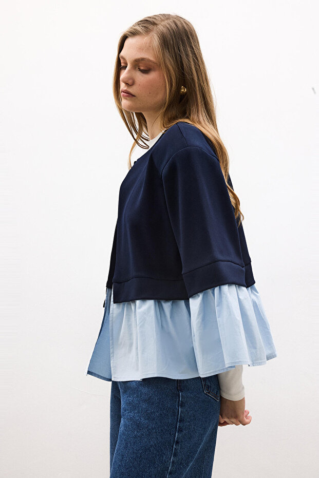 POPLİN GARNİLİ ÖRME CEKET - 4