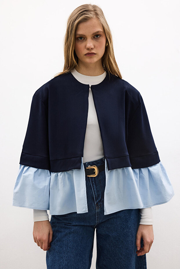 POPLİN GARNİLİ ÖRME CEKET - 2