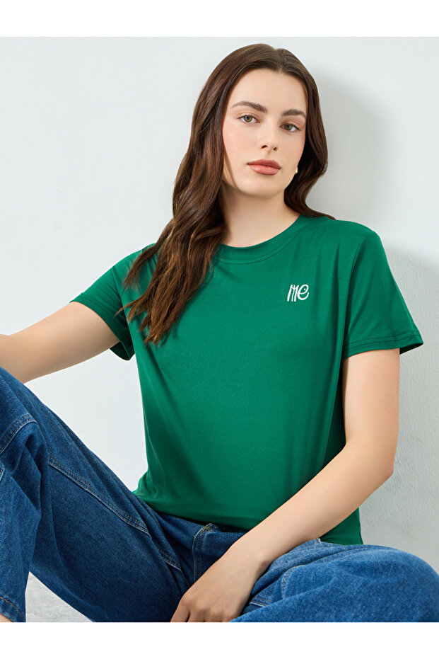 Women Green Embroidered T-Shirt