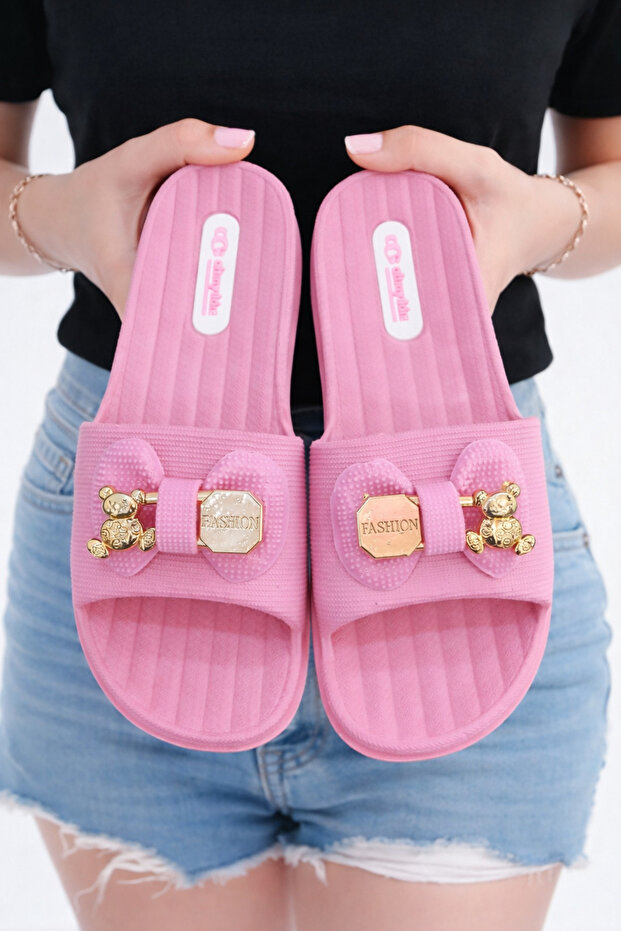 Women's Pink Buckle Slippers Non-Slip Stylish Comfortable Home Daily Beach Summer