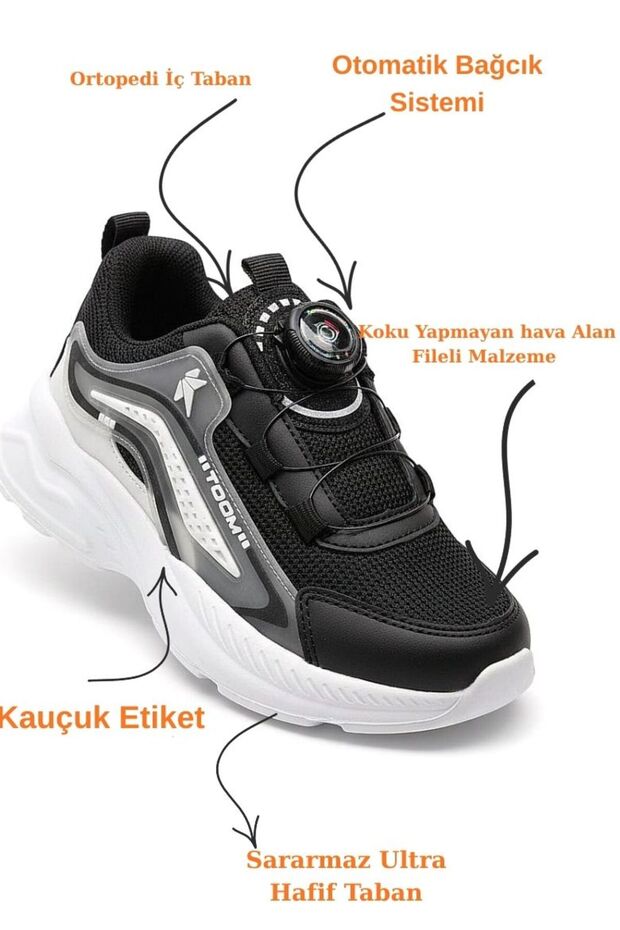 McDark OTOMATİK BAĞCIKLI SİYAH BEYAZ ÇOCUK SPOR AYAKKABI