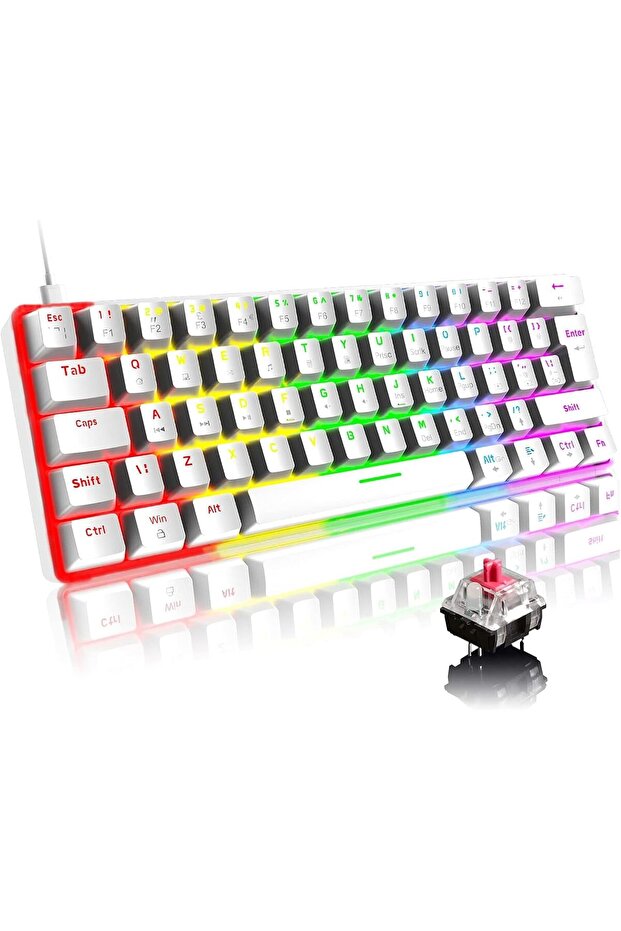 SOMIC T60 Mini%60 Mekanik Klavye RGB Red Switch LED Aydınlatmalı Taşınabilir 62 Tuş