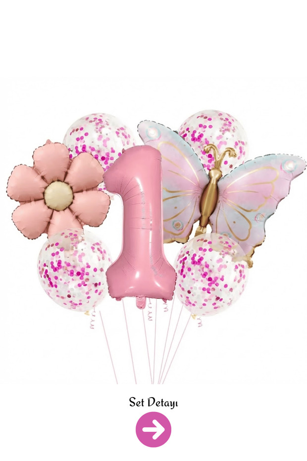 1 Year Old Pink Number Butterfly Daisy Balloon Set Party Decoration