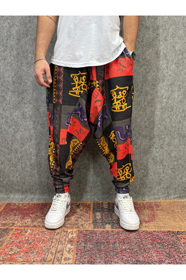 بنطلون شالوار منقوش بخصر مطاطي - 1