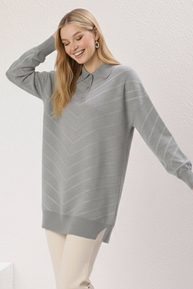 تونيك مزين بنقوش للنساء المحجبات N3304 رمادي - 3