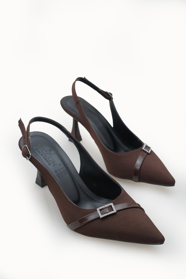 Maia Fia Women's Pointed Toe Open Back Thin Heeled Shoes 0012712 Matte Brown Striped
